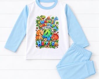 When I wake up Personalised Dinosaur Birthday Kids Pyjamas Dino Gift Personalized Pjs