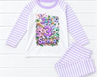 When I wake up Personalised Dinosaur Birthday Kids Pyjamas Building Gift Personalized Dino Pjs