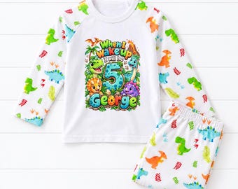 When I wake up Personalised Dinosaur Birthday Kids Pyjamas Building Gift Personalized Dino Pjs