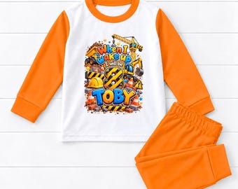 When I wake up Personalised Contruction Birthday Kids Pyjamas Building Gift Personalized Pjs