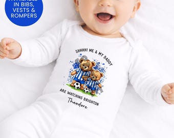 Personalized Baby Vest Brighton & Hove Albion FC Teddy Bear 1st Father's Day Gift
