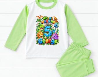 When I wake up Personalised Dinosaur Birthday Kids Pyjamas Dino Gift Personalized Pjs