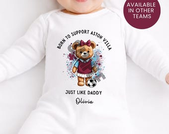 Born To Support Aston Villa Baby Girl Vest: Football Fan, Personalised New Dad Gift