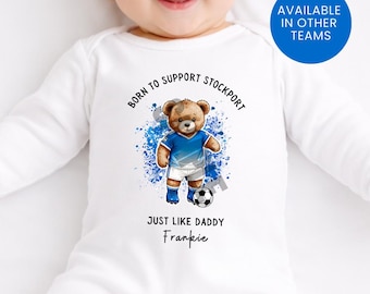 Born To Support Personalized Stockport County FC Baby Vest: Football Fan, New Dad Gift