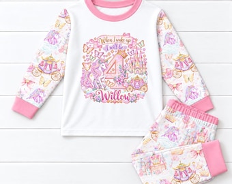 When I wake up Personalised Fairytale Birthday Kids Pyjamas Princess Unicorn Gift Personalized Pjs