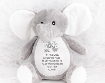 Personalized Elephant Worry Teddy: Children's Comfort Toy