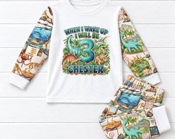 When I wake up Personalised Dinosaur Birthday Kids Pyjamas Dino Gift Personalized Pjs