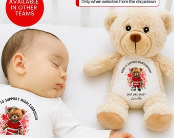 Personalized Middlesbrough FC Teddy Bear Bib Vest Romper Football Baby Set