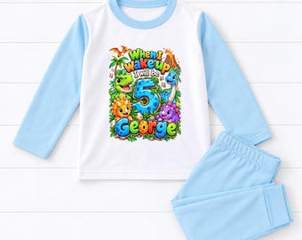 When I wake up Personalised Dinosaur Birthday Kids Pyjamas Dino Gift Personalized Pjs