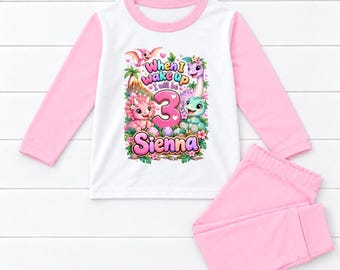 When I wake up Personalised Dinosaur Birthday Kids Pyjamas Dino Gift Personalized Pjs