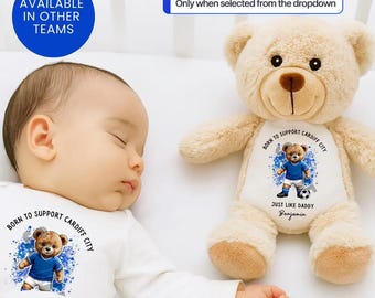 Personalized Cardiff City FC Baby Gift Teddy Bear Bib Vest Romper