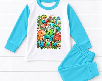 When I wake up Personalised Dinosaur Birthday Kids Pyjamas Dino Gift Personalized Pjs