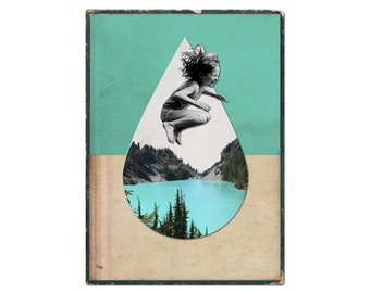 REFRESH - upcycled book and collage, giclee print,