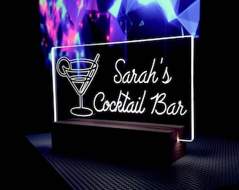 Personalized LED Cocktail Bar Sign, Custom Home Bar Decor
