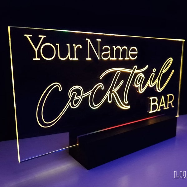 Cocktail Bar Sign, Home Bar Decor, Neon Light Up Sign, Personalized LED Sign, Bar Sign, Pub Custom Sign, Gift For Her, Night Light, Lamp