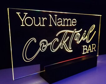 Personalized Cocktail Bar LED Sign, Custom Home Bar Decor