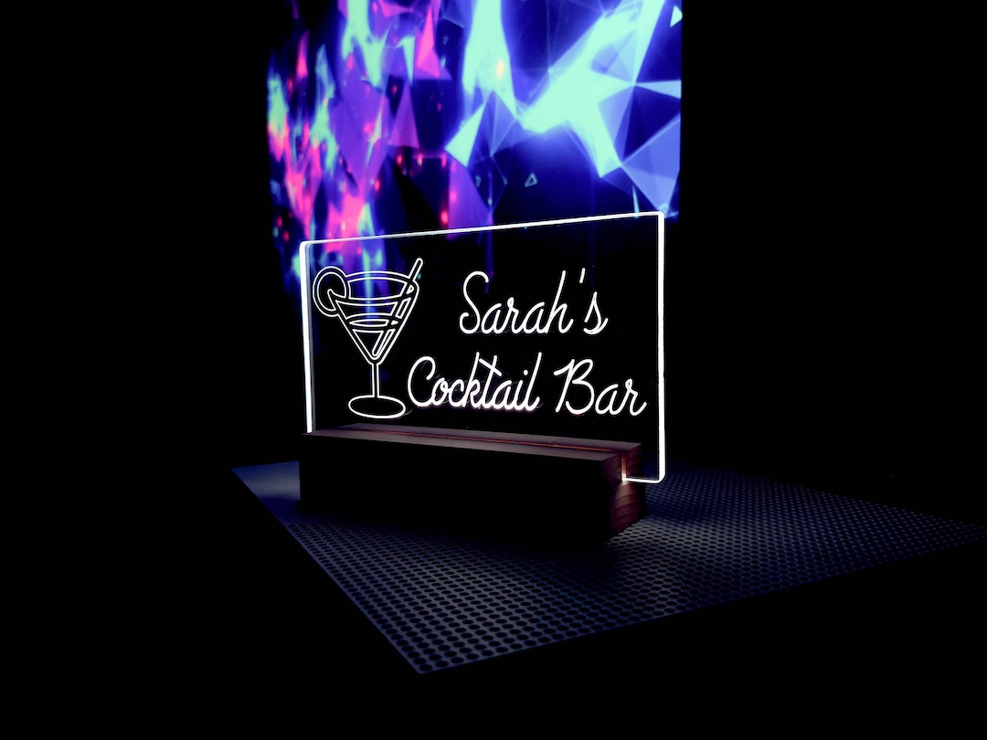 Cocktail Bar Led Sign, Custom Home Bar Sign, Personalized Bar Sign