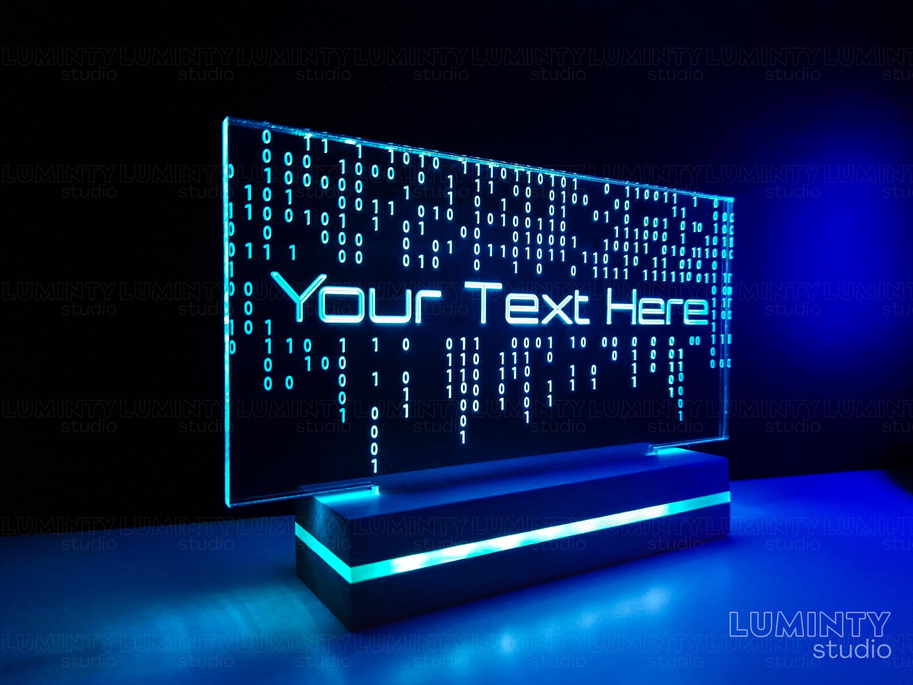 Code Light, Cyber Lamp, Futuristic Decor, Gamer Sign, Edge Lit RGB LED, Programmer Gifts, Binary Code, Desk Sign Custom, Personalized Light