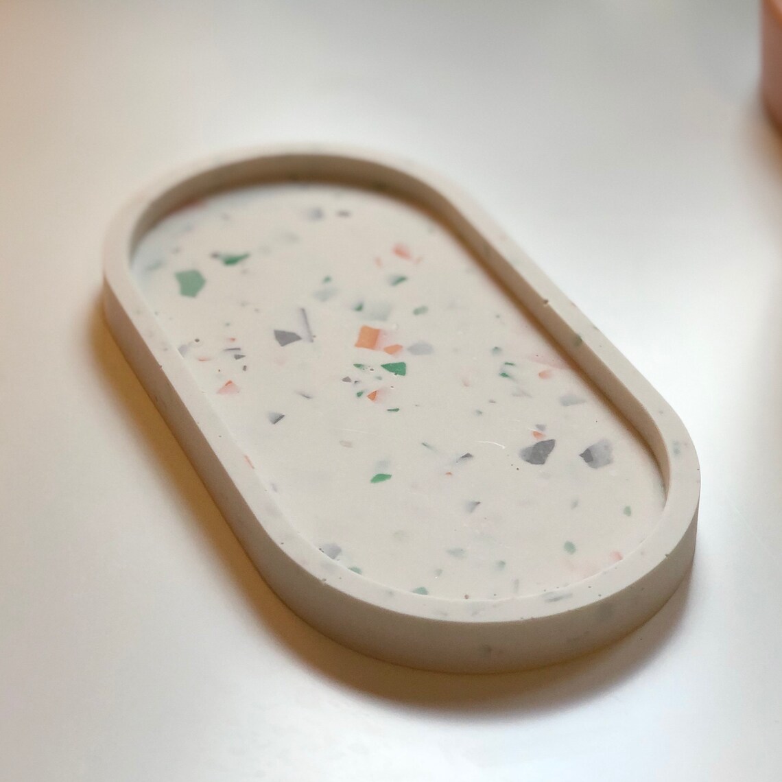 Oval Jesmonite Terrazzo Tray Orange Grey & Green Etsy