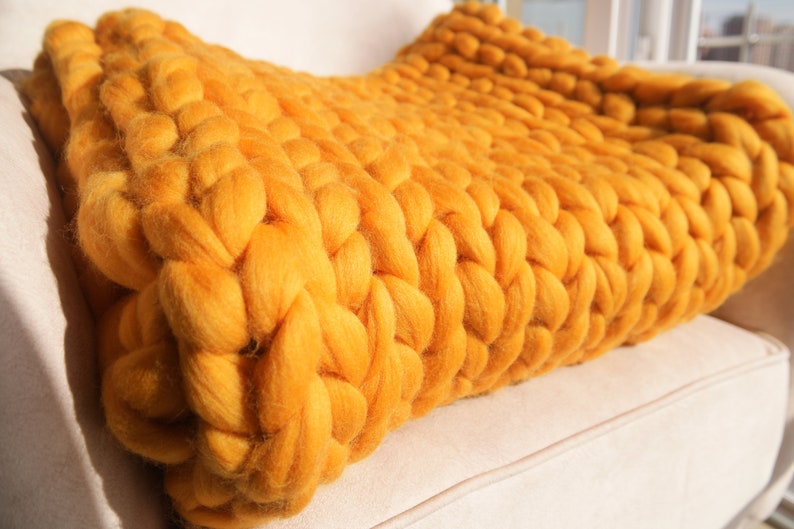 Chunky Knit Blanket Merino Wool Blanket Bulky Blanket Throw Blanket Giant Blanket Arm Knit 100% Giant Knit Wool Arm Knit Blanket image 4