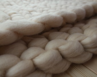 Chunky Knit Blanket Merino Wool Blanket - Bulky Blanket - Throw Blanket - Giant Blanket - Arm Knit 100% Giant Knit  Wool - Arm Knit Blanket