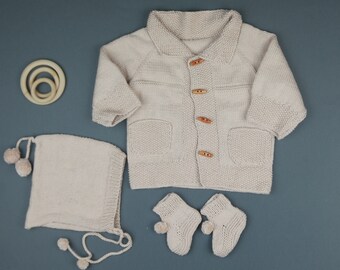 Knitted Baby Cardigan,Hat and Booties Set - Knitted Baby Clothes - 6-9 baby Clothes - Baby Outfit - newborn cardigan - Baby Gift Clothes