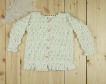 Hand Knit Baby Cardigan - Knitted Baby Clothes - Baby  Outfit - Baby Gift Clothes - Baby Girl cardigan - Hand Knitted Baby Clothes