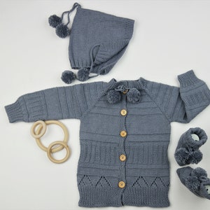 Knitted Baby Cardigan, Hat and Booties Set - Gender Neutral Unisex Baby Sweater  - Knitted Baby Clothes - Girls Clothes - Baby Gift Clothes