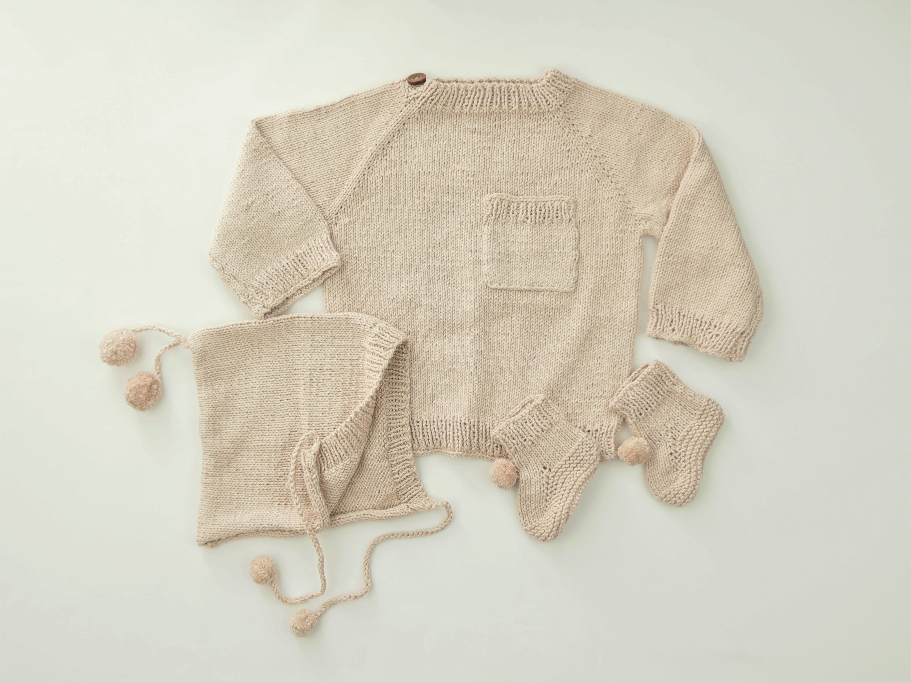 Merino Wool Baby Sweater Beret and Booties Knitted Baby Cardigan Baby