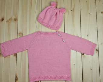 Merino Wool Baby Sweater and Beret - Knitted Baby Cardigan - Knitted baby clothes - Baby Sweater - Baby Wool Cardigan - Baby Gift Clothes