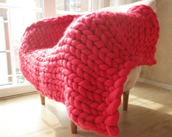 Chunky stricken Decke Merino Wolle Decke - sperrige Decke - werfen Decke - riesige Decke - Arm stricken 100 % Riesen stricken Wolle - Arm stricken Decke