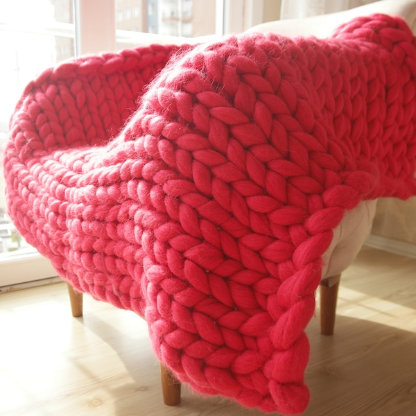 Chunky Knit Blanket Merino Wool Blanket - Bulky Blanket - Throw Blanket - Giant Blanket - Arm Knit 100% Giant Knit  Wool - Arm Knit Blanket