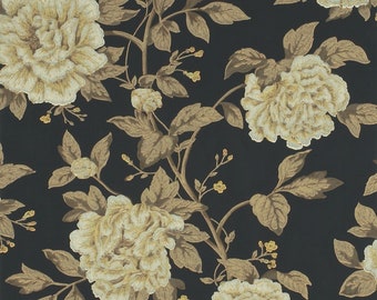 4 rollos - Fondo de pantalla Sanderson Peony Tree - dramático negro oscuro -peonías - chinoiserie tradicional casa de campo estilo inglés papel pintado