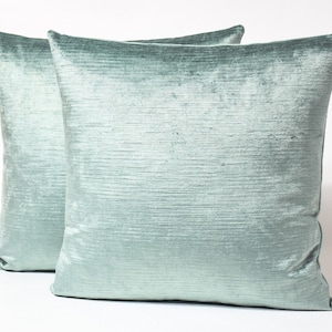 One pair double-sided - Laura Ashley Villandry Duck Egg velvet decorative designer pillow cushion cover - accent throw pillow