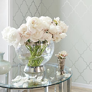 Anna French Klein Trellis wallpaper - light blue metallic trellis wallpaper - designer wallpaper wallcovering