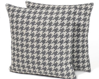 One pair - decorative designer pillow cushion cover - Casamance Paris Pacte Fabric Wool Houndstooth Gray Ecru - accent throw pillow