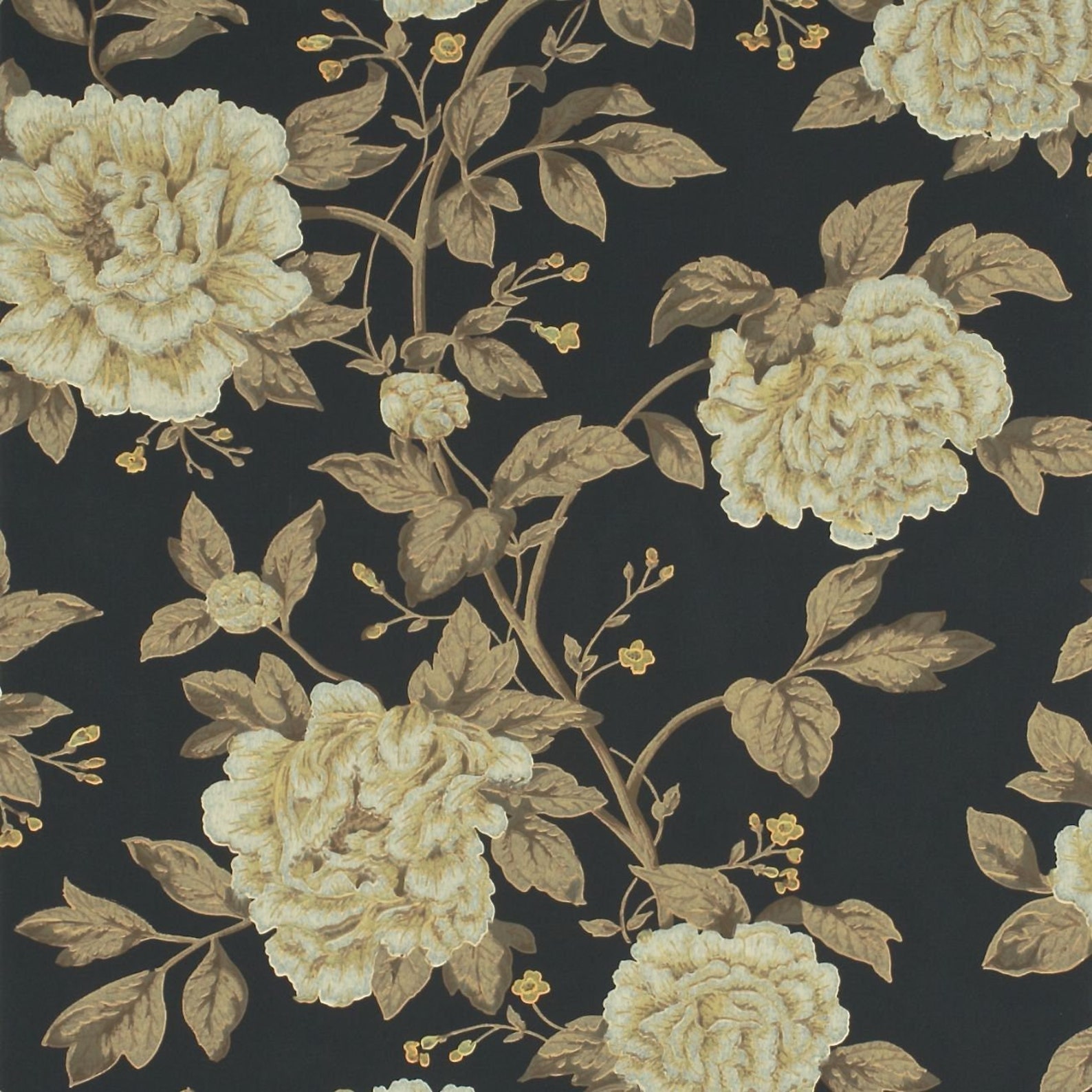 Sanderson Peony Tree Wallpaper - Dramatic Dark Black -peonies ...