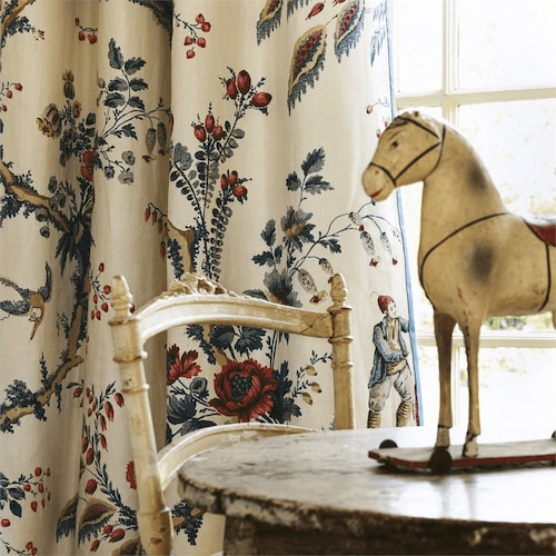 4 Panneaux De Draperie Schumacher - Motif Fleurs Bermuda, Lin Vert, Années 80