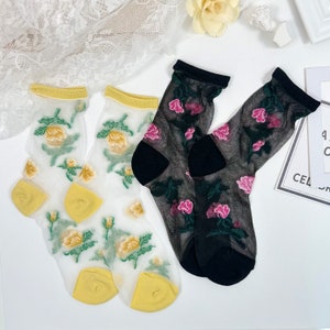 7DAYSSOCKS Women's Crew See-Through Secret Forest Socks - 2 Pair Set w/ Gift Bag | Daily Fashion Socks | Made in Korea
