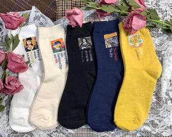Famous Painting Crew Socks – 5 Pair Set, Combed Cotton Blend (Made in Korea)