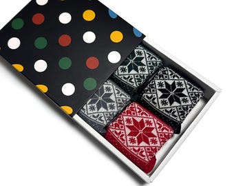 Knit Snowflake Socks Gift Box Set - Winter Cotton Blend Crew Socks