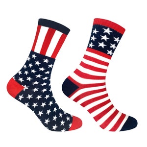7DAYSSOCKS Men's Crew American Flag Socks - 2 Pair Set w/ Gift Bag | Colorful, Light, Comfortable | Made in Korea