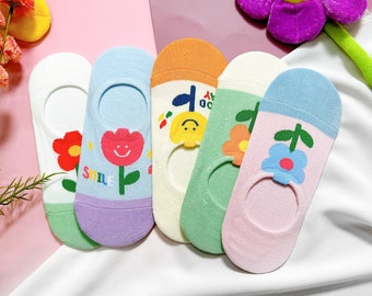 7DAYSSOCKS Women's No Show Flower Mood Socks - 5 Pair Set w/ Gift Bag