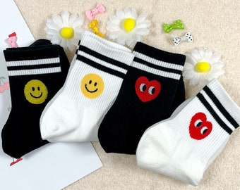 Heart & Smile Crew Socks - Women's Fashion Set, Made in Korea