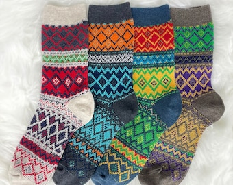 Nordic Knit Cabin Socks - Women's Winter Gift Set, Cozy Crew Socks-Made in Korea