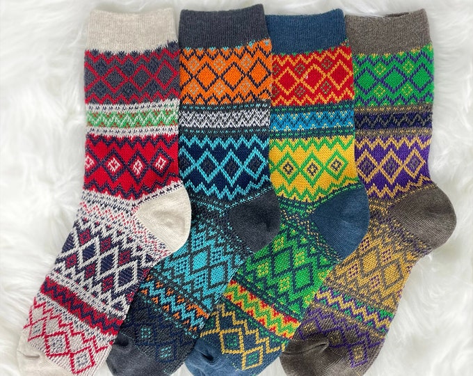 Nordic Knit Cabin Socks - Women's Winter Gift Set, Cozy Crew Socks-Made in Korea