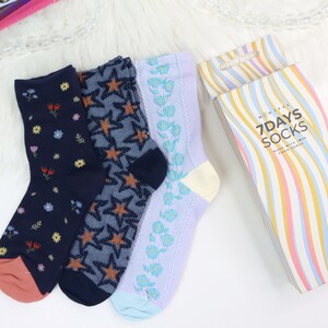 3 Pack Women’s Crew Socks w/ Gift Box | Variety Mix | Stars, Flowers, Retro Design
