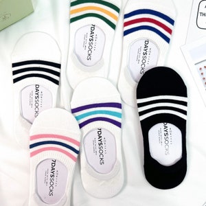 7DAYSSOCKS Women&#39;s No Show  3 Stripe Daily Socks - 6 Pair Set w/ Gift Bag