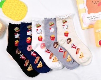 7DAYSSOCKS Women's Crew Food Mix Decoration Socks - 5 Pair Set w/ Gift Bag