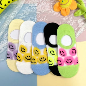 7DAYSSOCKS Women&#39;s No Show See-Through Popping Smile Socks  - 5 Pair Set w/ Gift Bag